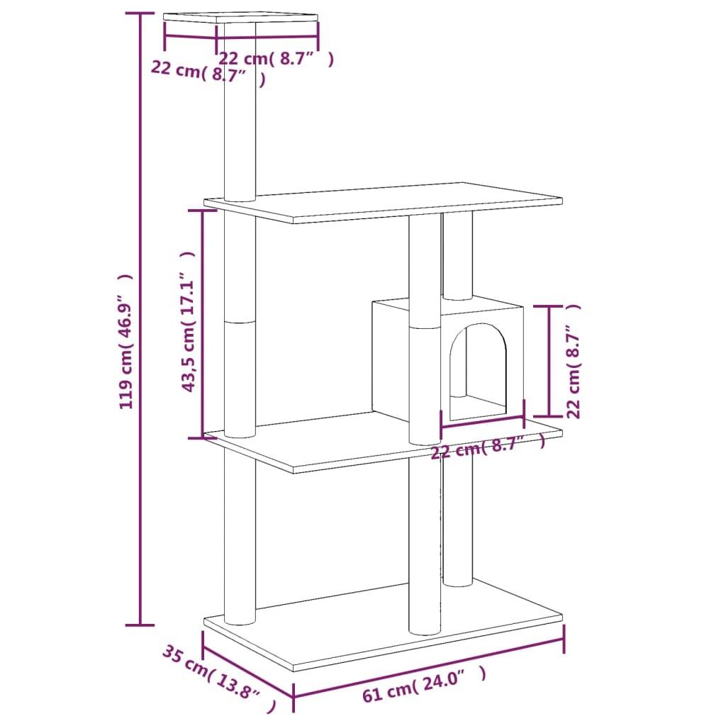 Kradsetræ med sisalkradsestolper 119 cm cremefarvet