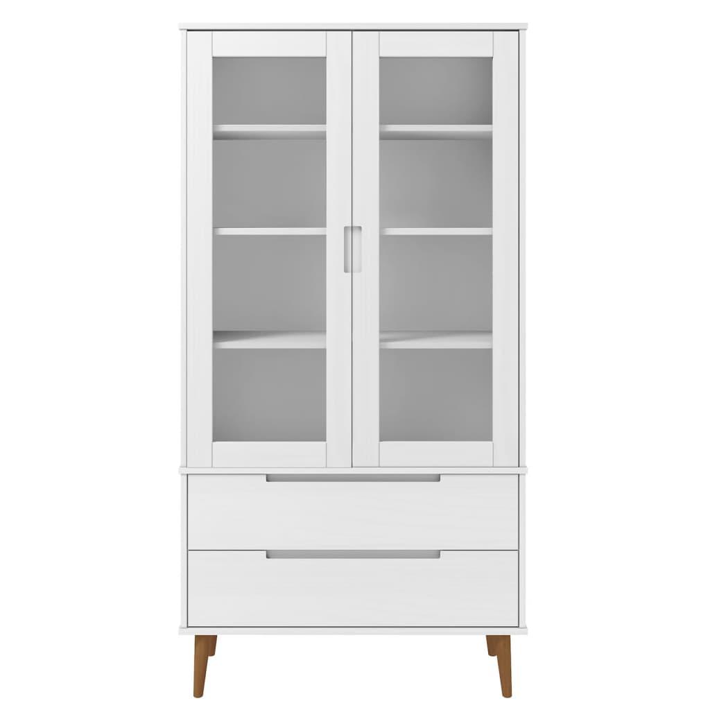 Vitrineskab MOLDE 90x35x175 cm massivt fyrretræ hvid