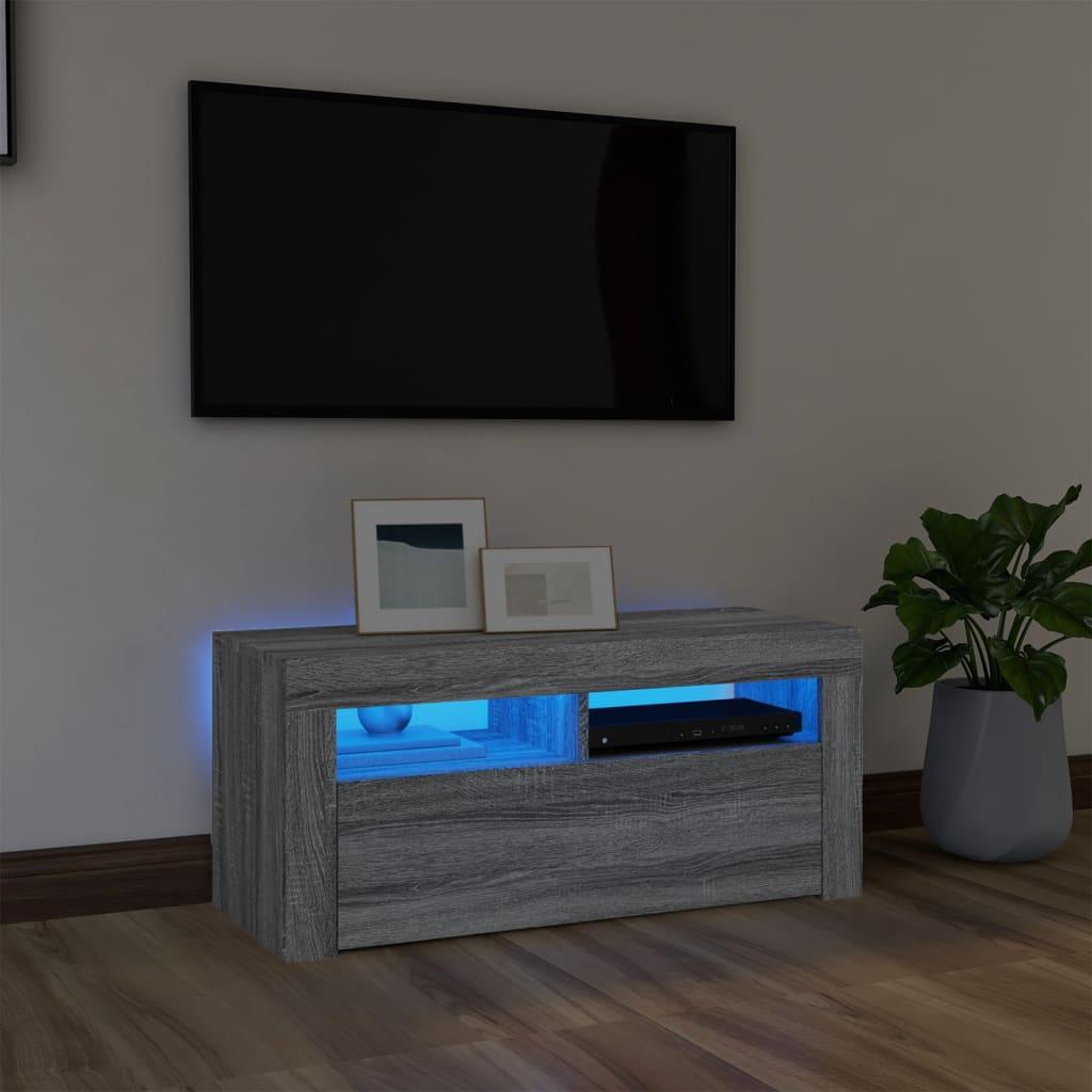 Tv-bord med LED-lys 90x35x40 cm grå sonoma-eg