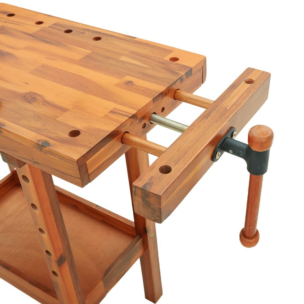 Arbejdsbord med skruestik 92x48x83 cm massivt akacietræ