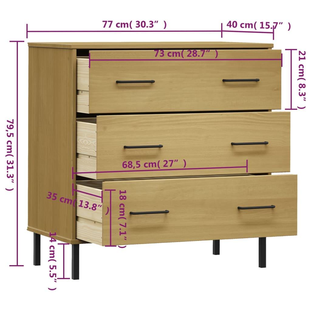 Skænk med 3 skuffer OSLO 77x40x79,5 cm massivt træ brun
