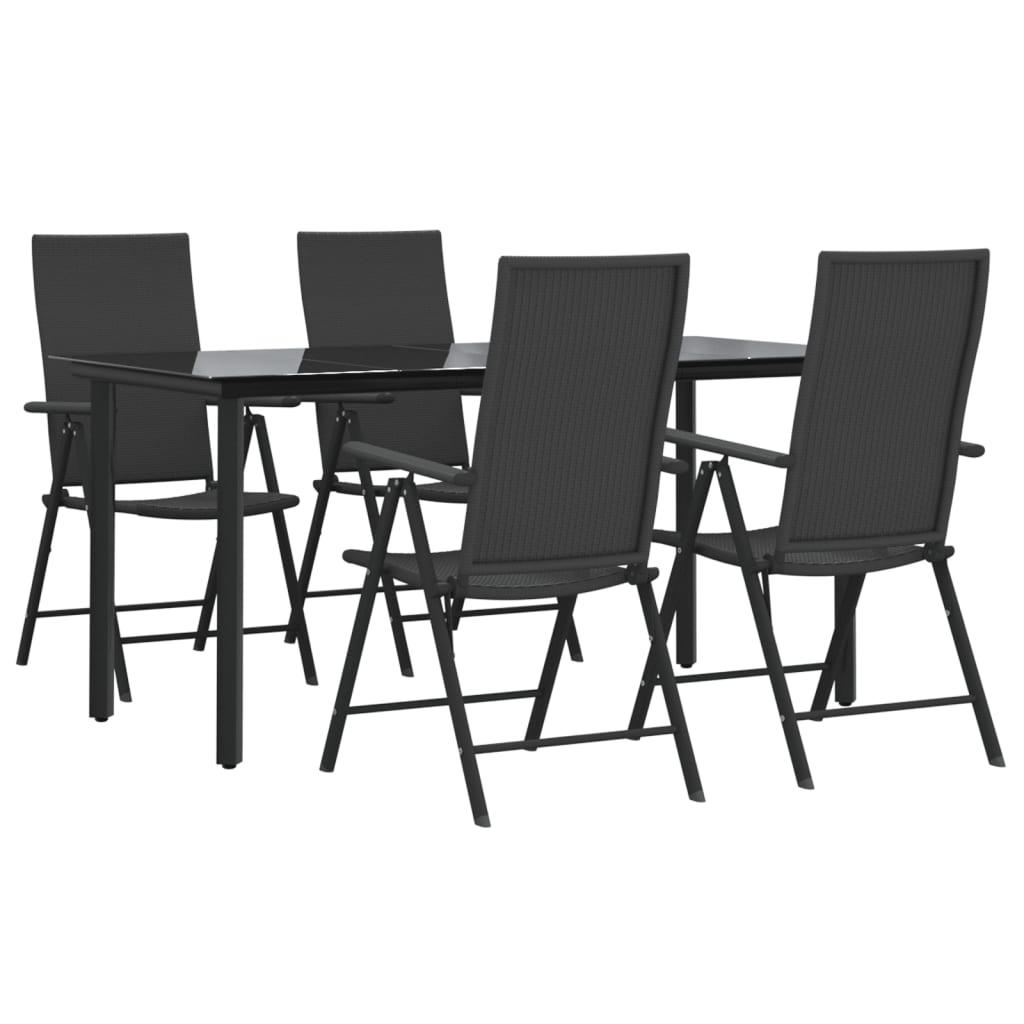 Spisebordssæt til haven 5 dele polyrattan sort
