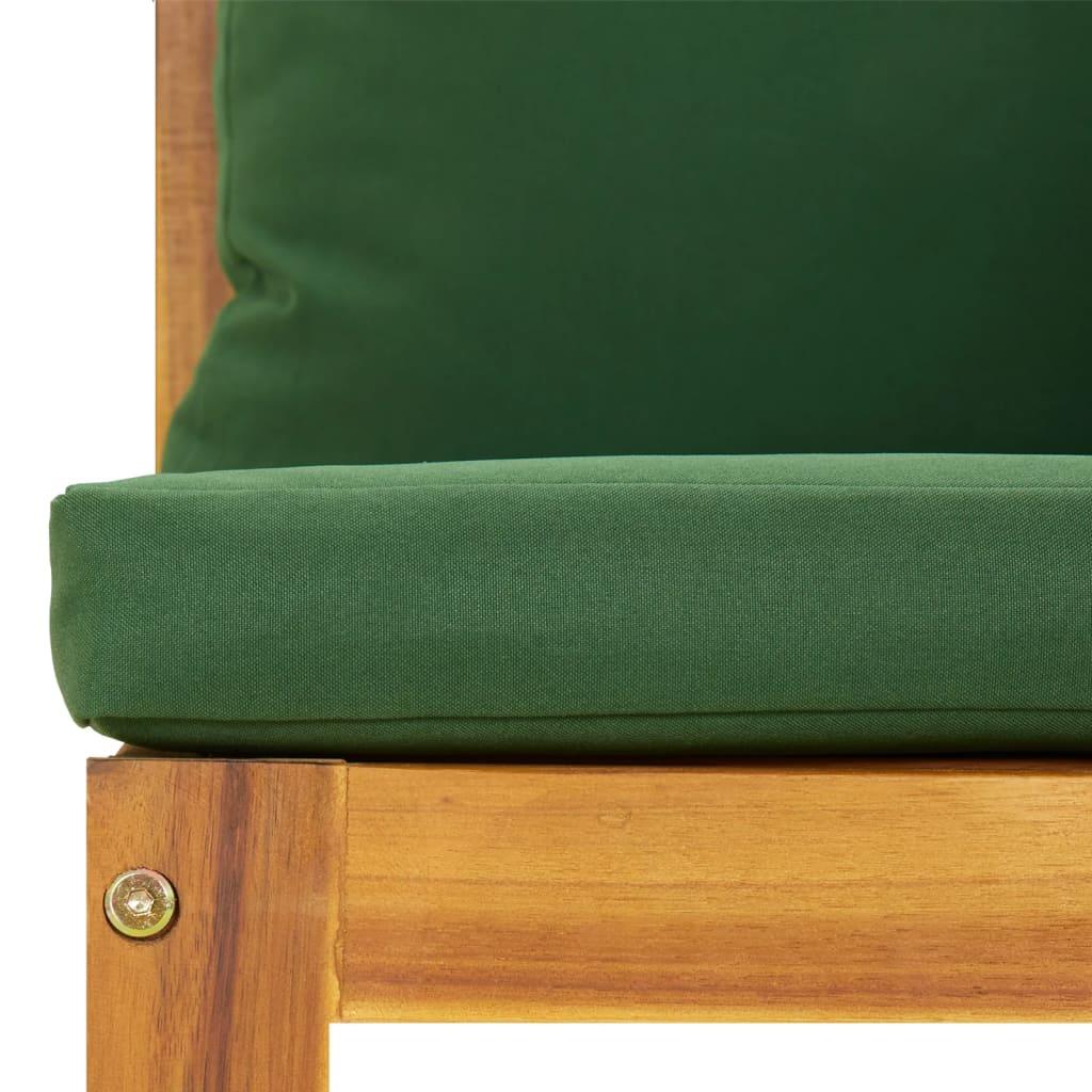 Midtermodul til havesofa med grønne hynder massivt akacietræ