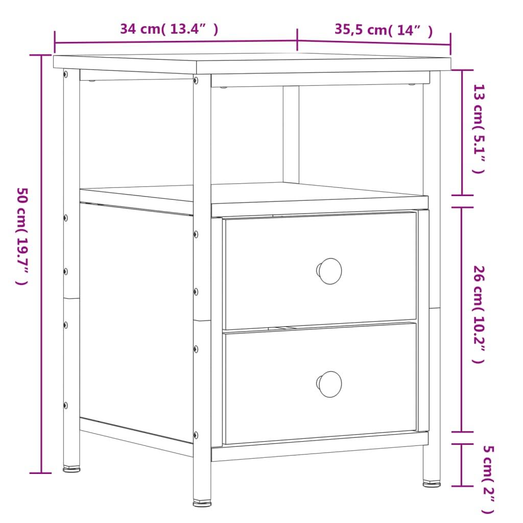 Sengeborde 2 stk. 34x35,5x50 cm konstrueret træ grå sonoma-eg