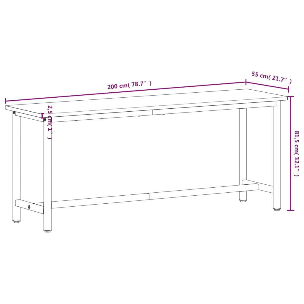 Arbejdsbænk 200x55x81,5 cm massivt bøgetræ og metal
