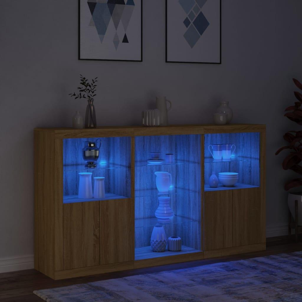 Skænk med LED-lys 181,5x37x100 cm sonoma-eg