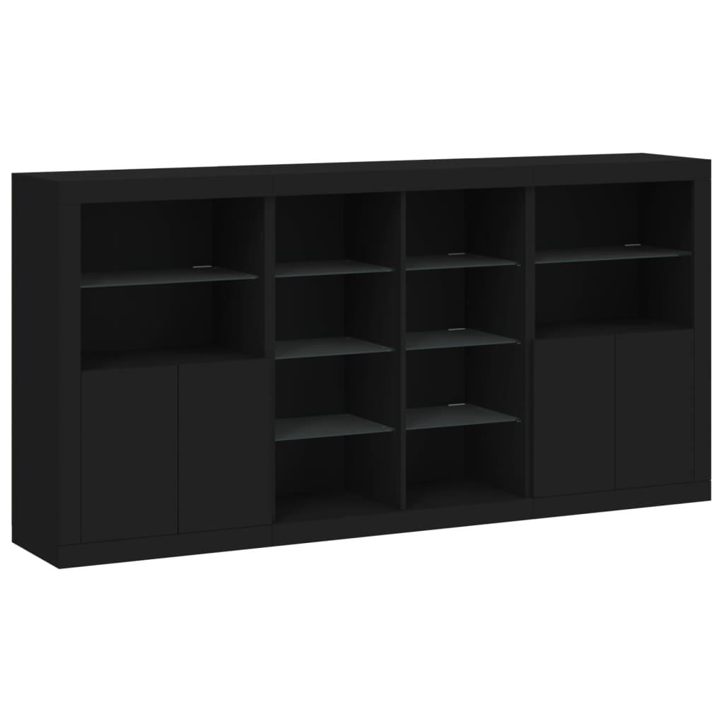 Skænk med LED-lys 202x37x100 cm sort
