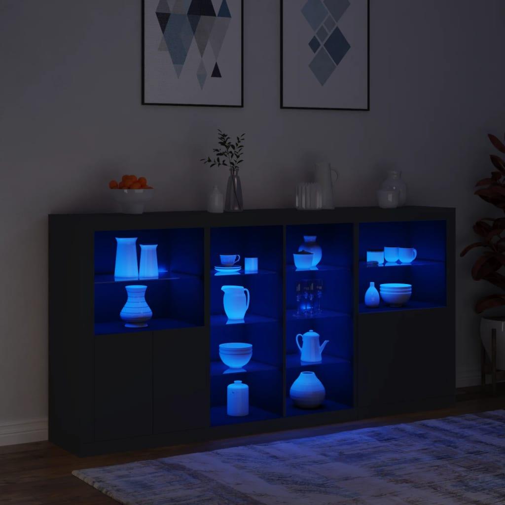 Skænk med LED-lys 202x37x100 cm sort