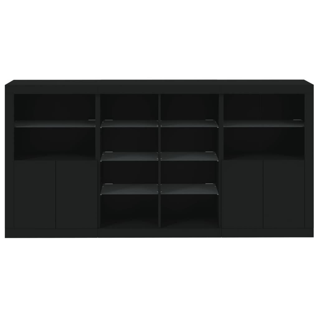 Skænk med LED-lys 202x37x100 cm sort