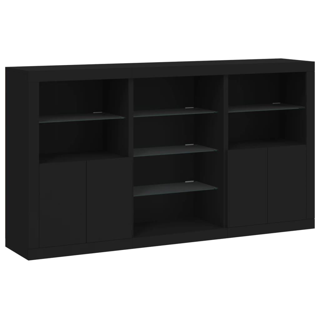 Skænk med LED-lys 181,5x37x100 cm sort
