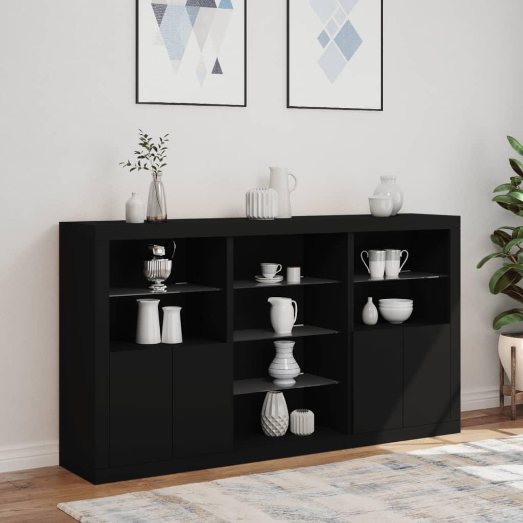 Skænk med LED-lys 181,5x37x100 cm sort