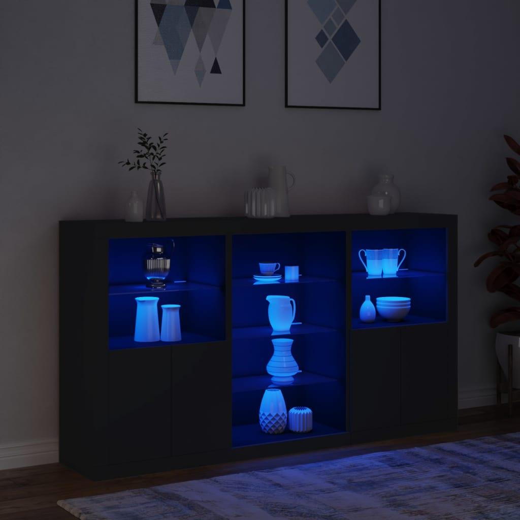 Skænk med LED-lys 181,5x37x100 cm sort