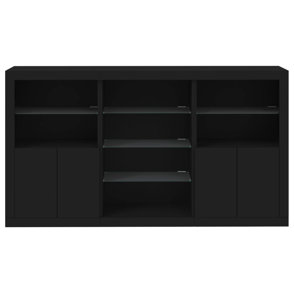 Skænk med LED-lys 181,5x37x100 cm sort