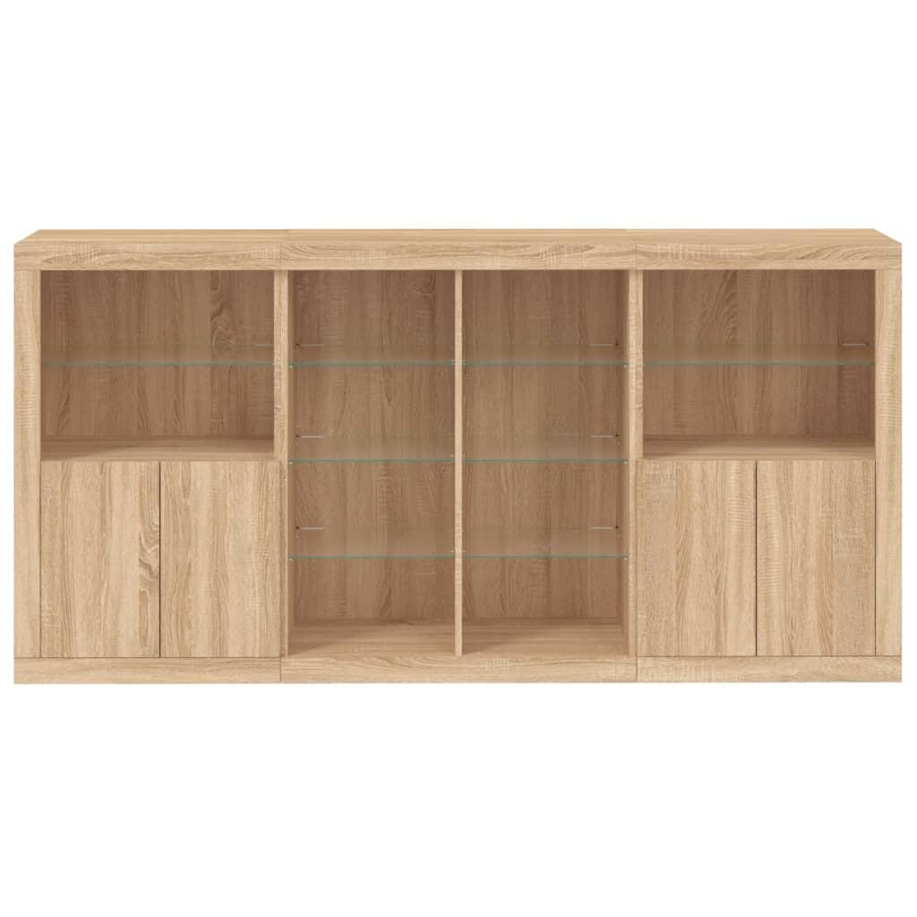 Skænk med LED-lys 202x37x100 cm sonoma-eg