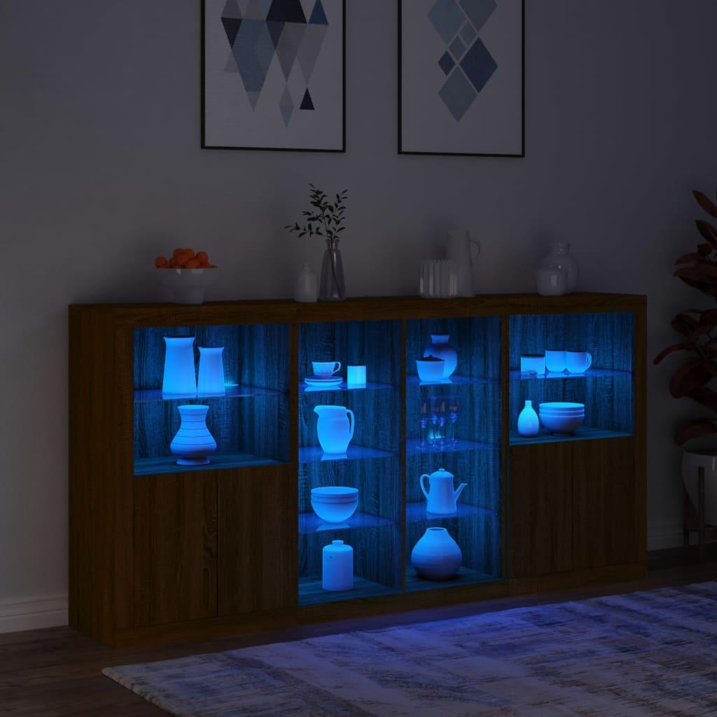 Skænk med LED-lys 202x37x100 cm brun egetræsfarve