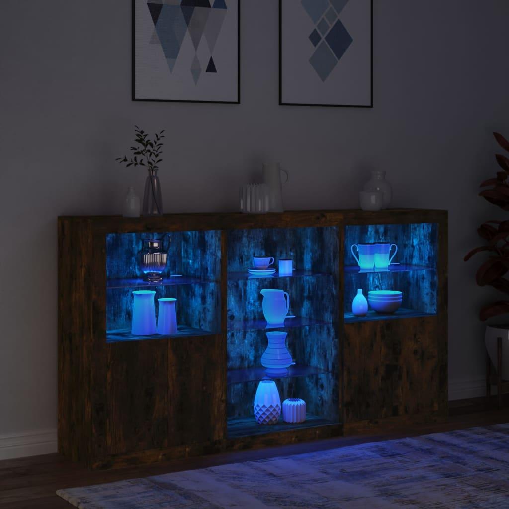 Skænk med LED-lys 181,5x37x100 cm røget egetræsfarve