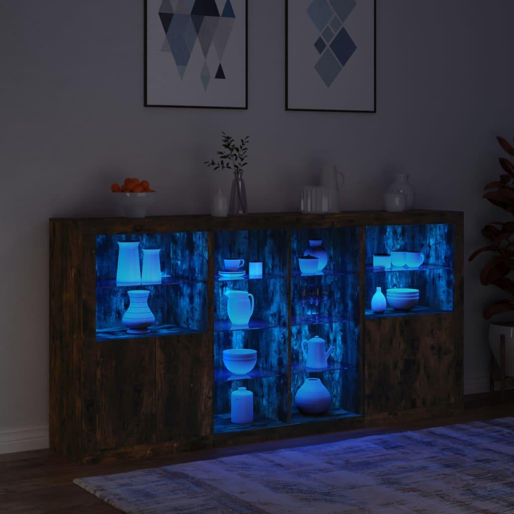 Skænk med LED-lys 202x37x100 cm røget egetræsfarve