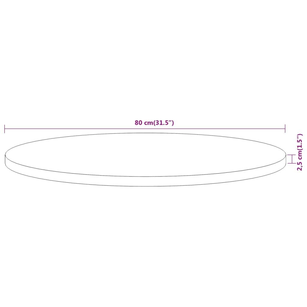Bordplade Ø80x2,5 cm rund massivt akacietræ