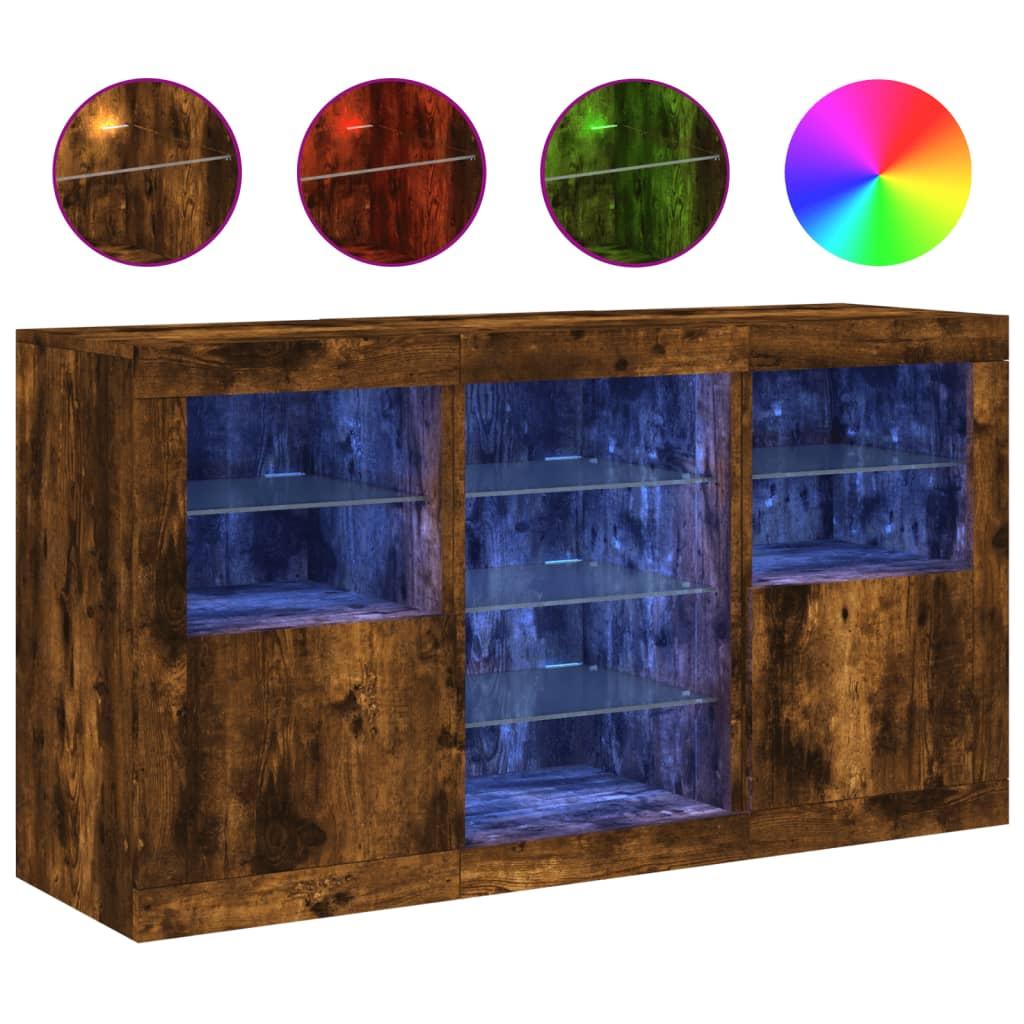 Skænk med LED-lys 123x37x67cm røget egetræsfarve
