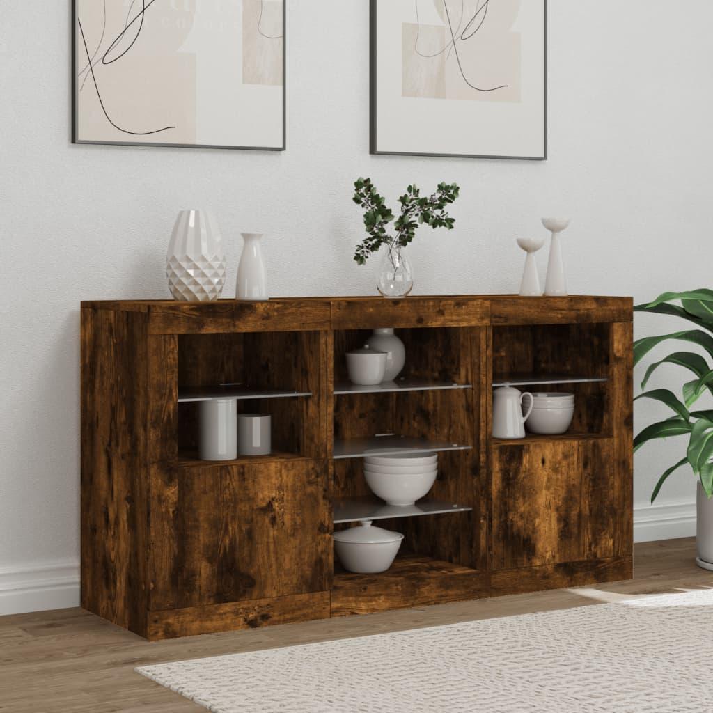 Skænk med LED-lys 123x37x67cm røget egetræsfarve