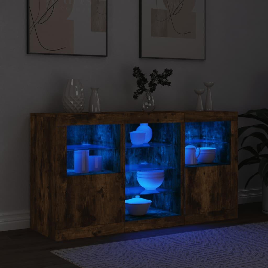 Skænk med LED-lys 123x37x67cm røget egetræsfarve