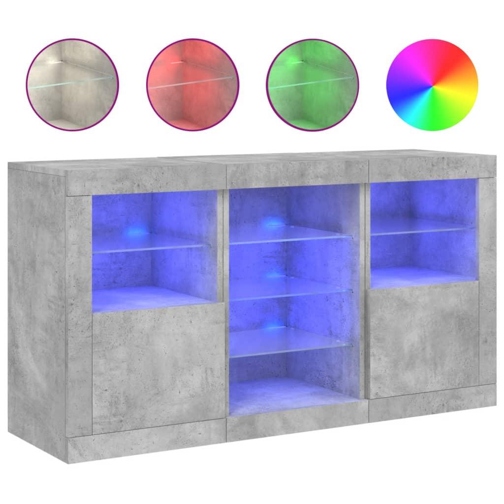 Skænk med LED-lys 123x37x67 cm betongrå