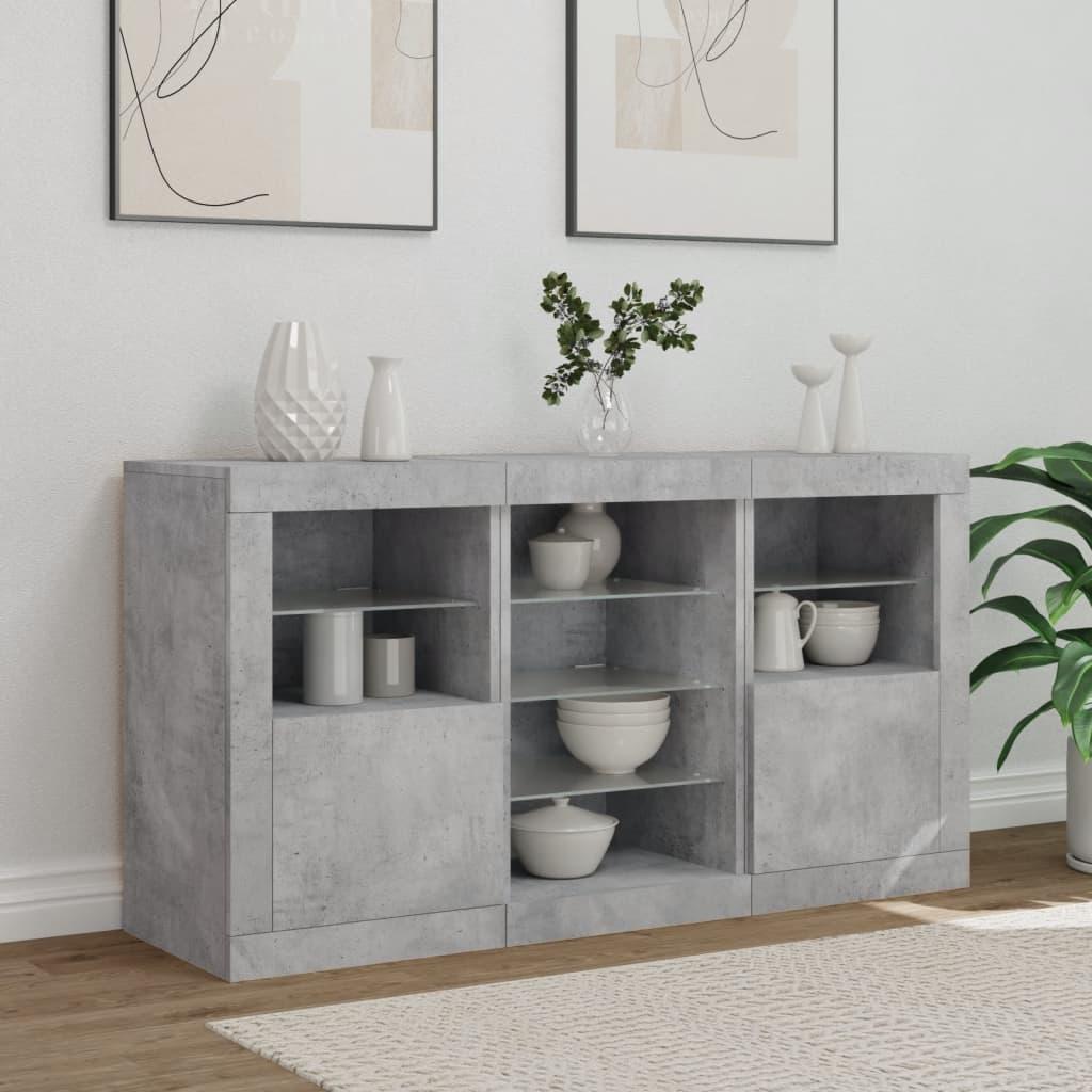 Skænk med LED-lys 123x37x67 cm betongrå