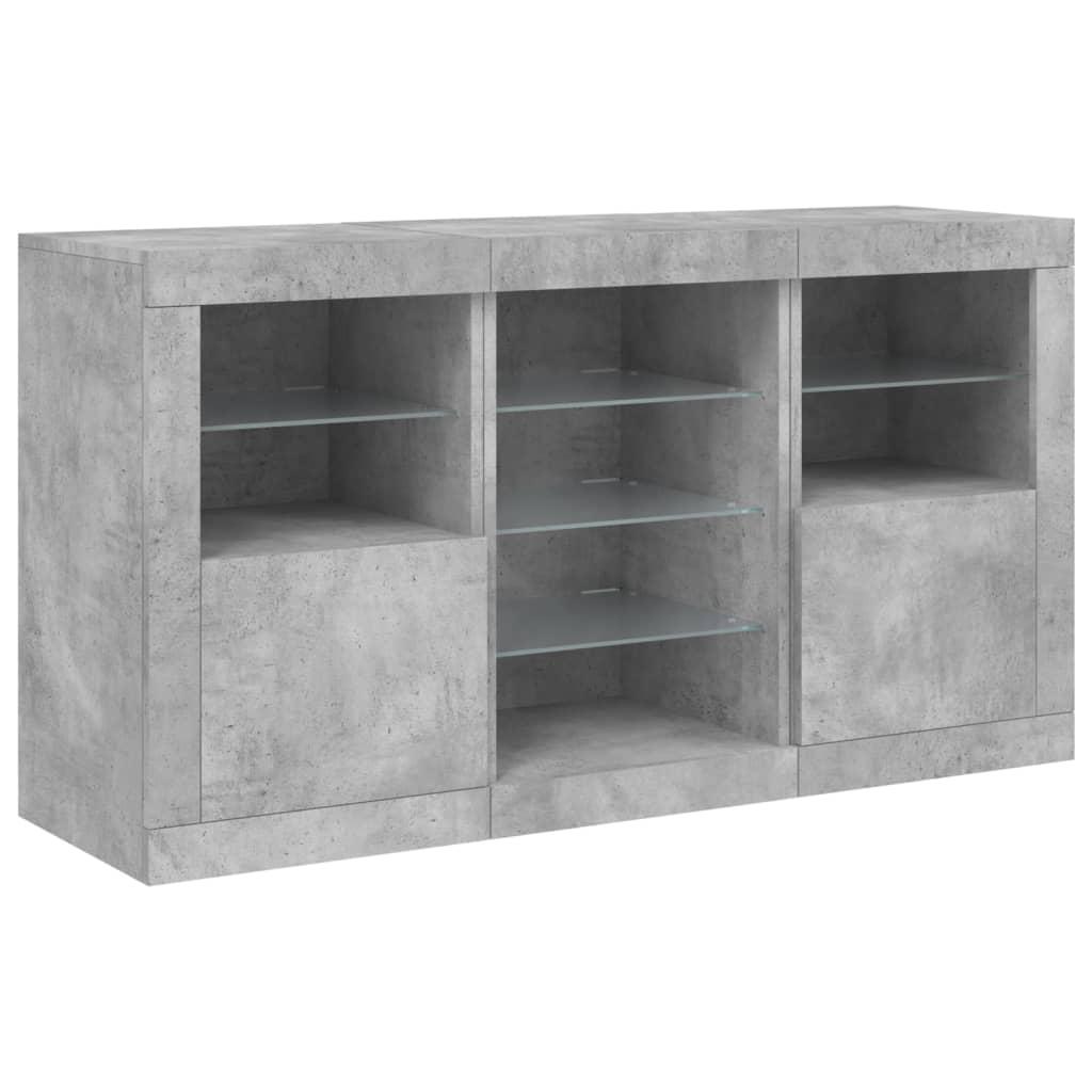 Skænk med LED-lys 123x37x67 cm betongrå