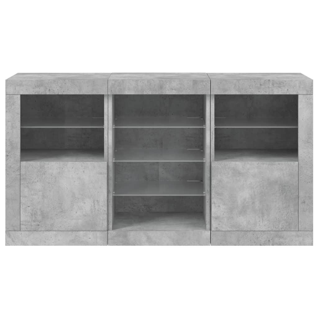 Skænk med LED-lys 123x37x67 cm betongrå