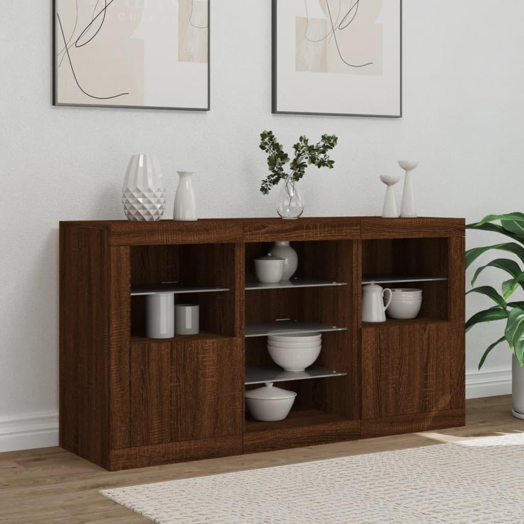 Skænk med LED-lys 123x37x67 cm brun egetræsfarve
