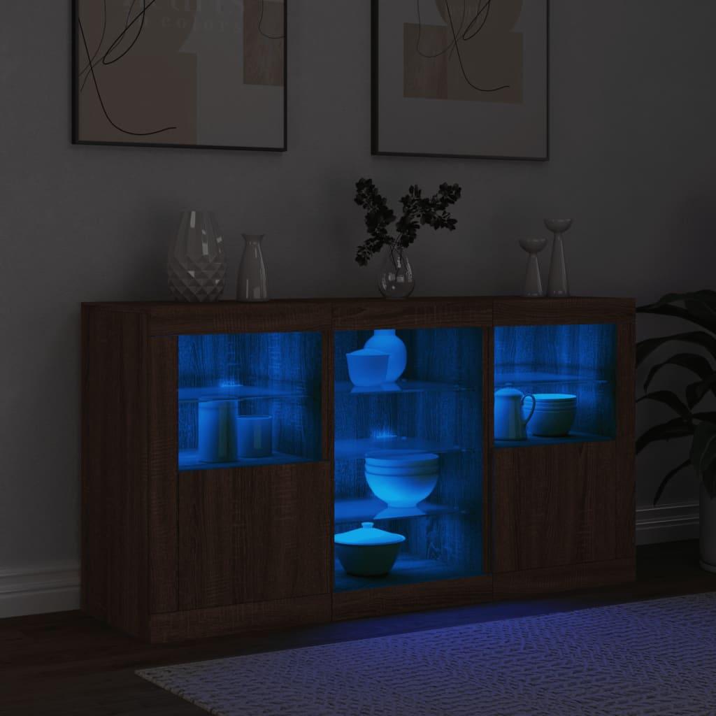 Skænk med LED-lys 123x37x67 cm brun egetræsfarve