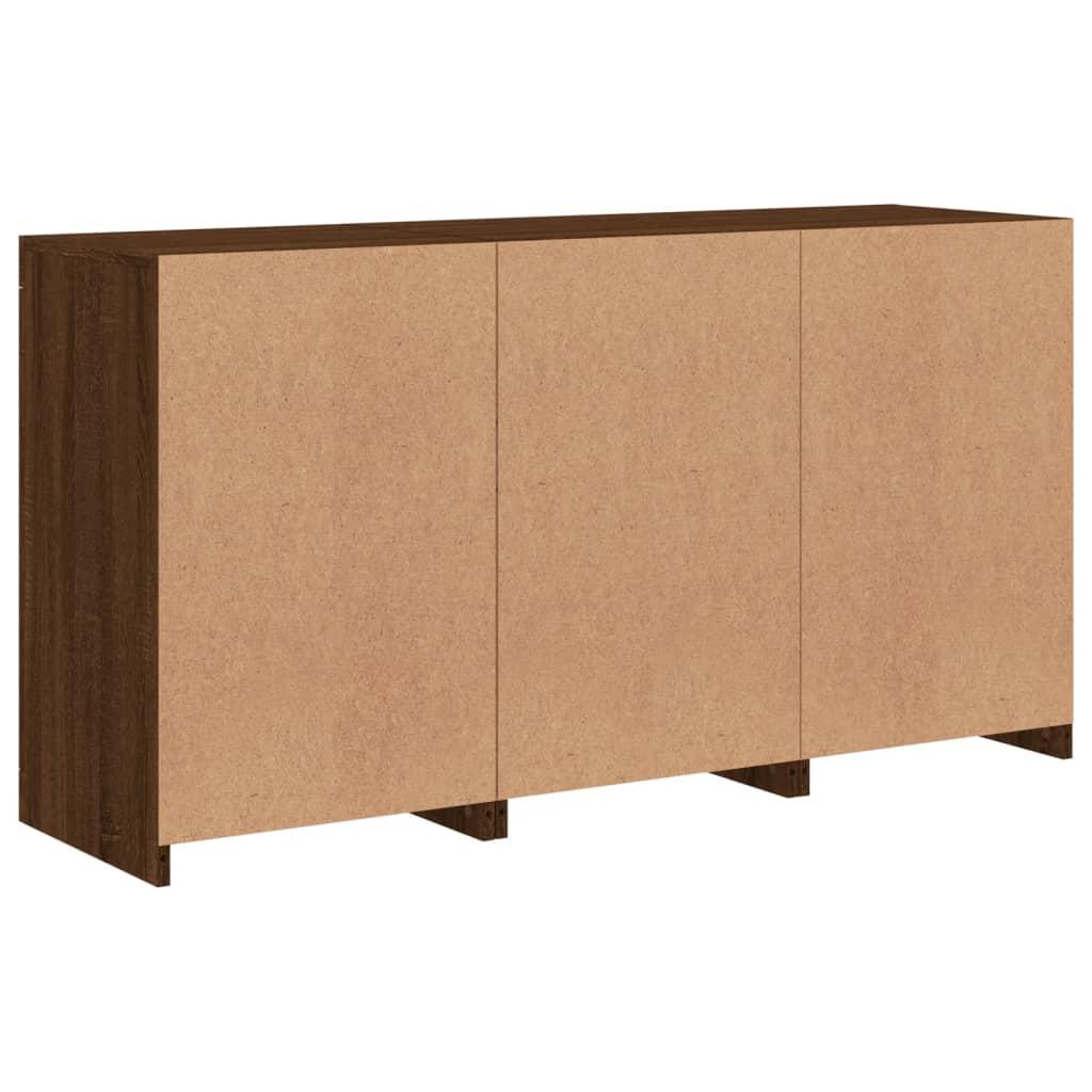 Skænk med LED-lys 123x37x67 cm brun egetræsfarve