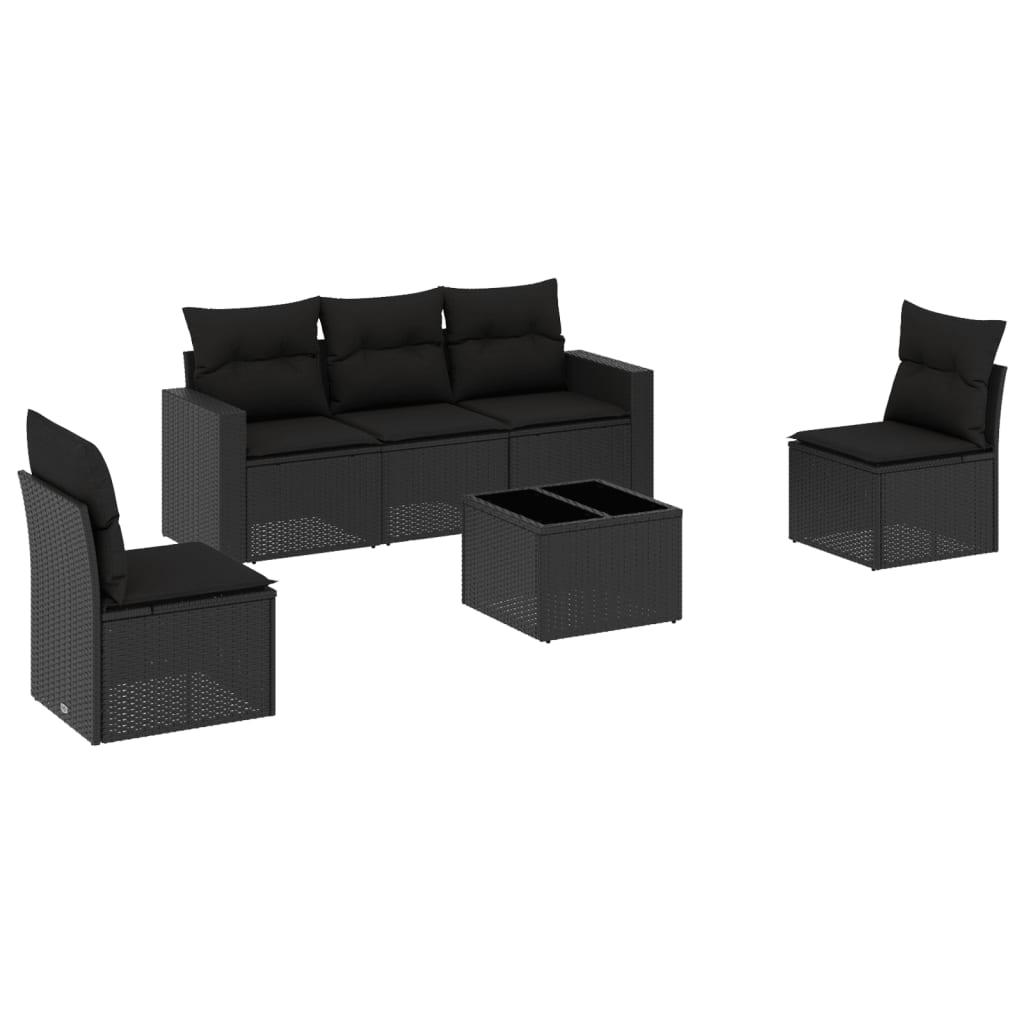 Sofasæt til haven 6 dele med hynder polyrattan sort