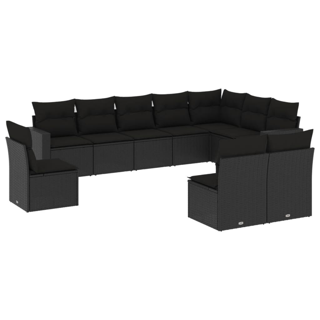 Sofasæt til haven 10 dele med hynder polyrattan sort