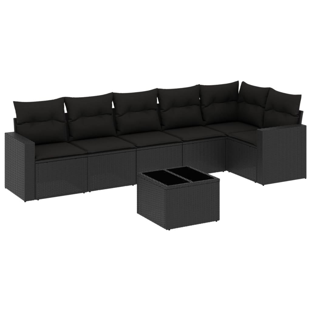 Sofasæt til haven 7 dele med hynder polyrattan sort