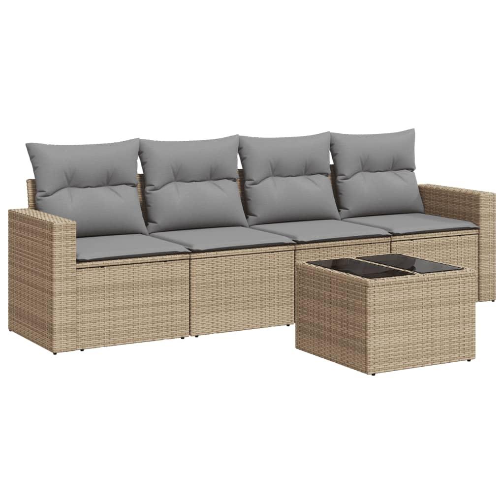 Sofasæt til haven 5 dele med hynder polyrattan beige