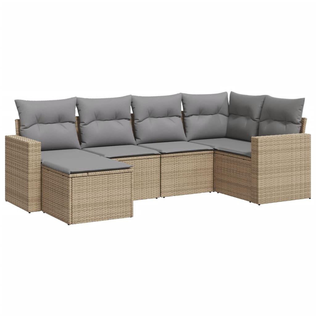 Sofasæt til haven 6 dele med hynder polyrattan beige