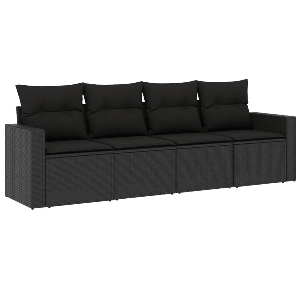 Sofasæt til haven 4 dele med hynder polyrattan sort