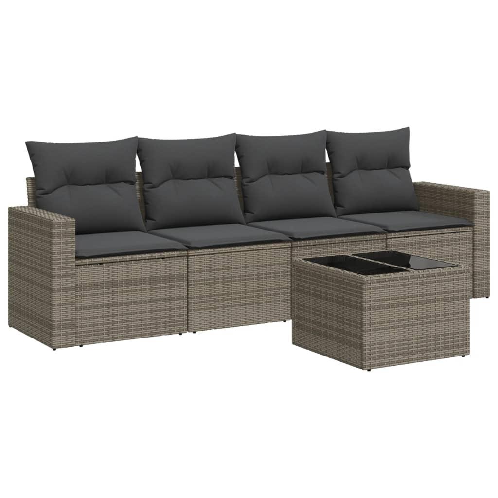 Sofasæt 5 dele med hynder polyrattan grå