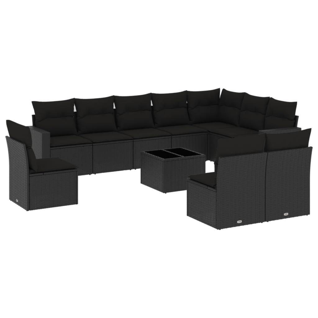 Sofasæt til haven 11 dele med hynder polyrattan sort