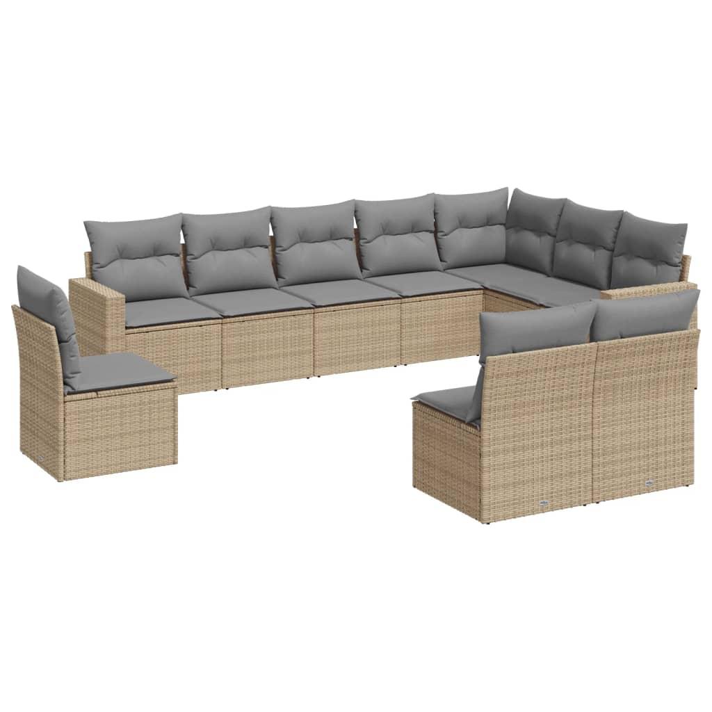 Sofasæt til haven 10 dele med hynder polyrattan beige