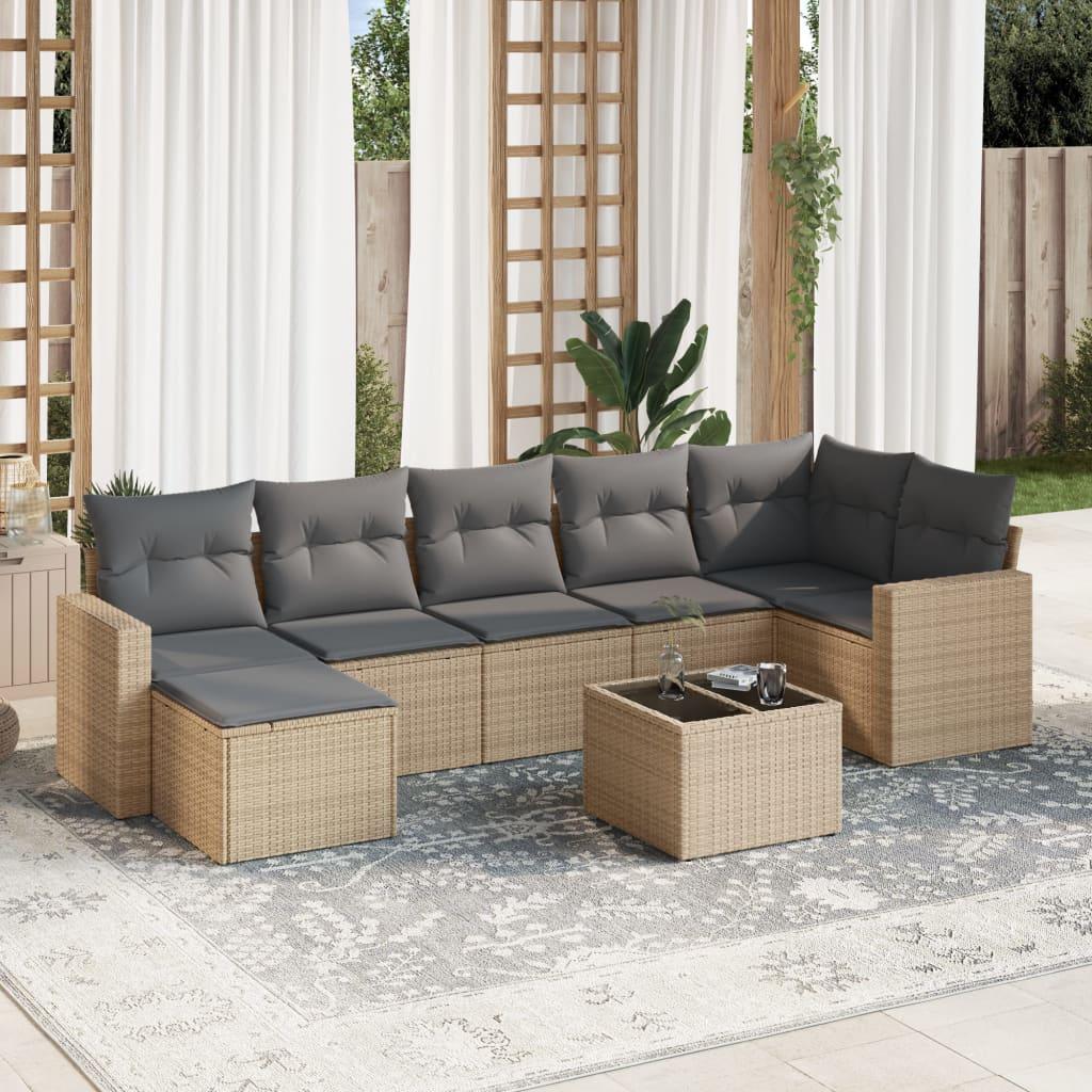 Sofasæt til haven 8 dele med hynder polyrattan beige