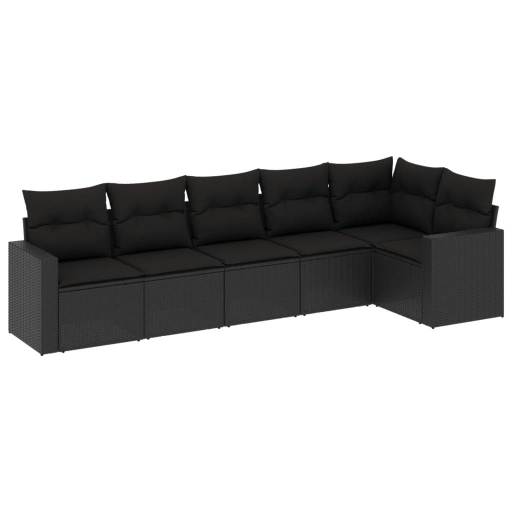 Sofasæt til haven 6 dele med hynder polyrattan sort