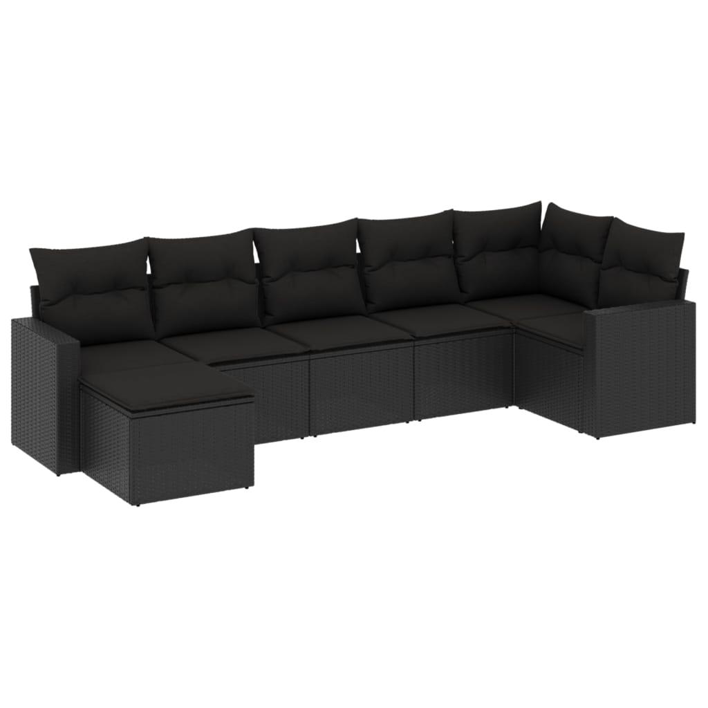 Sofasæt til haven 7 dele med hynder polyrattan sort
