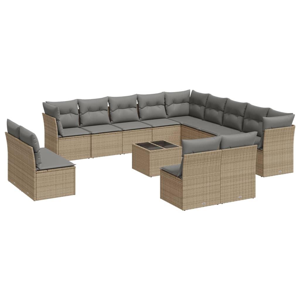 Sofasæt til haven 14 dele med hynder polyrattan beige
