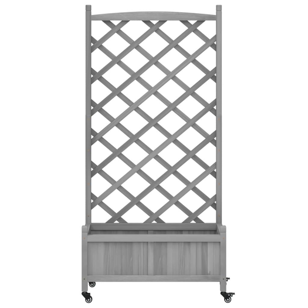 Plantekasse med espalier og hjul massivt fyrretræ grå