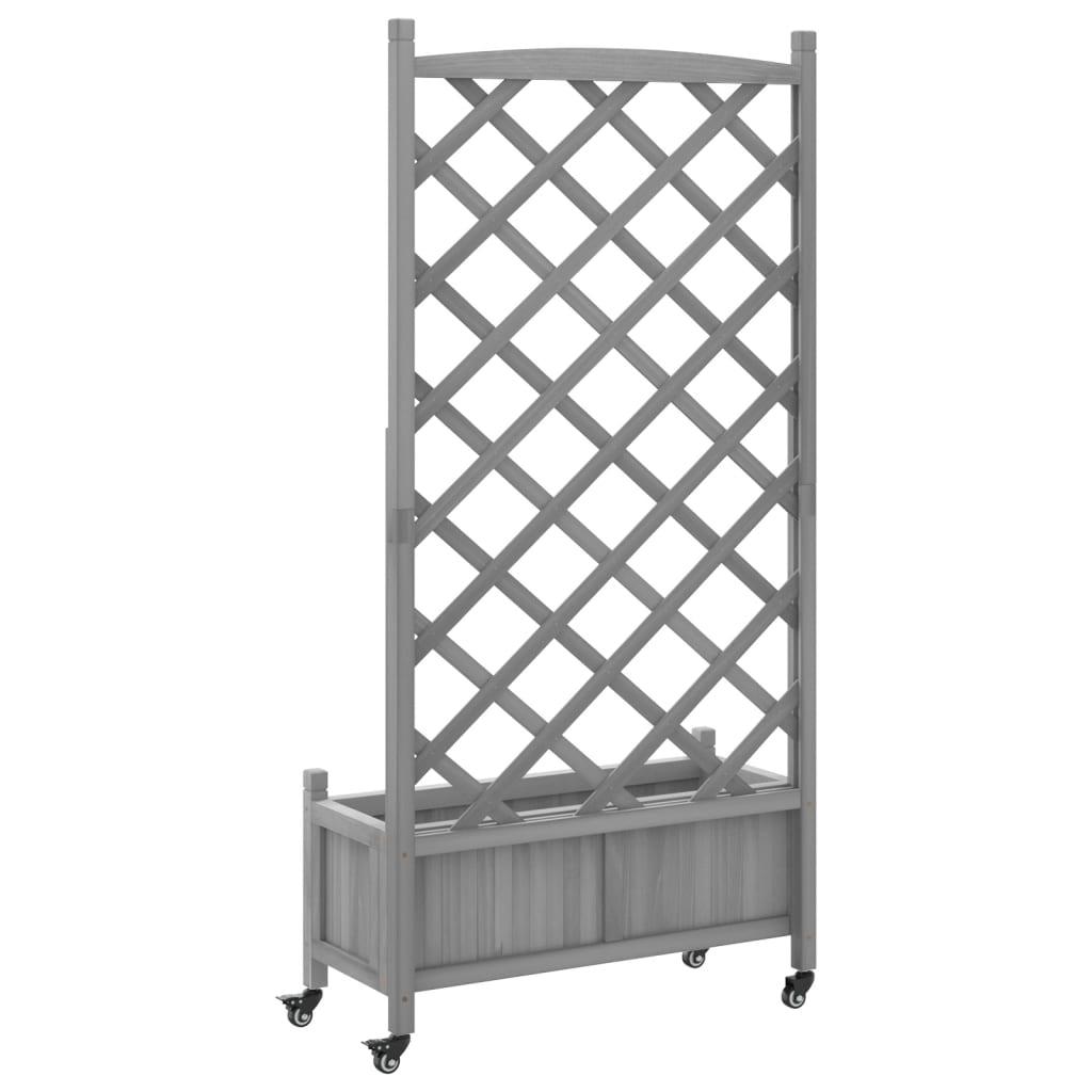 Plantekasse med espalier og hjul massivt fyrretræ grå