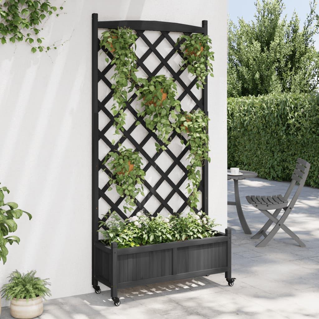 Plantekasse med espalier og hjul massivt fyrretræ sort
