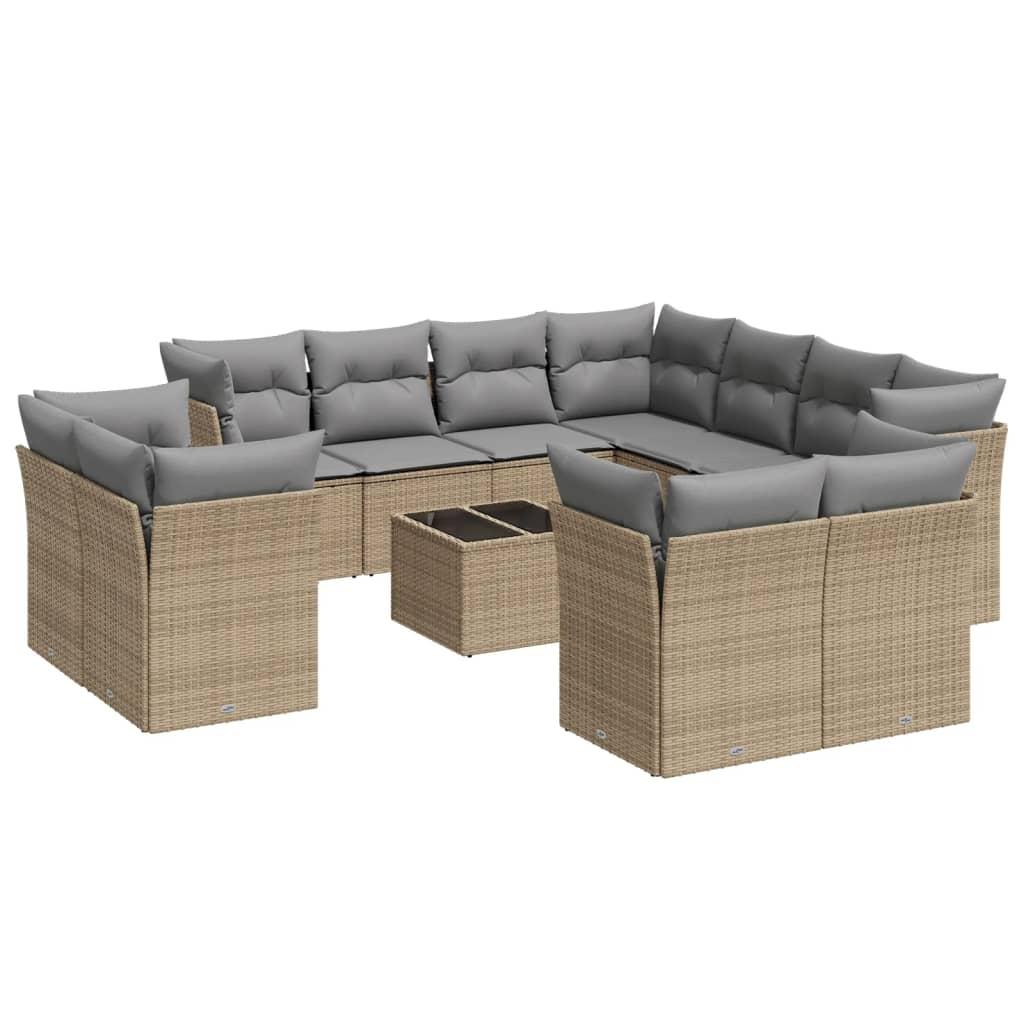 Sofasæt til haven 12 dele med hynder polyrattan beige