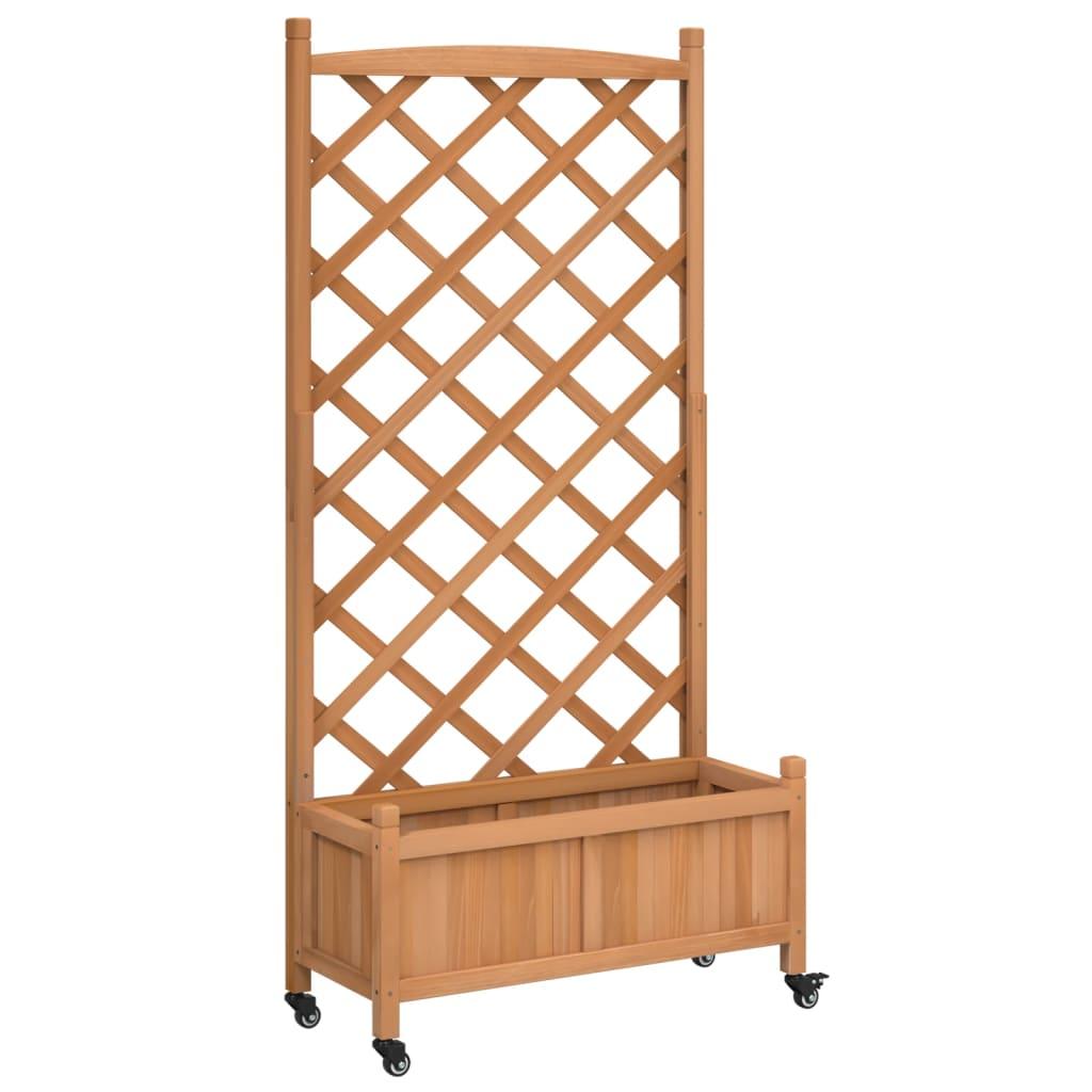 Plantekasse med espalier og hjul massivt fyrretræ brun